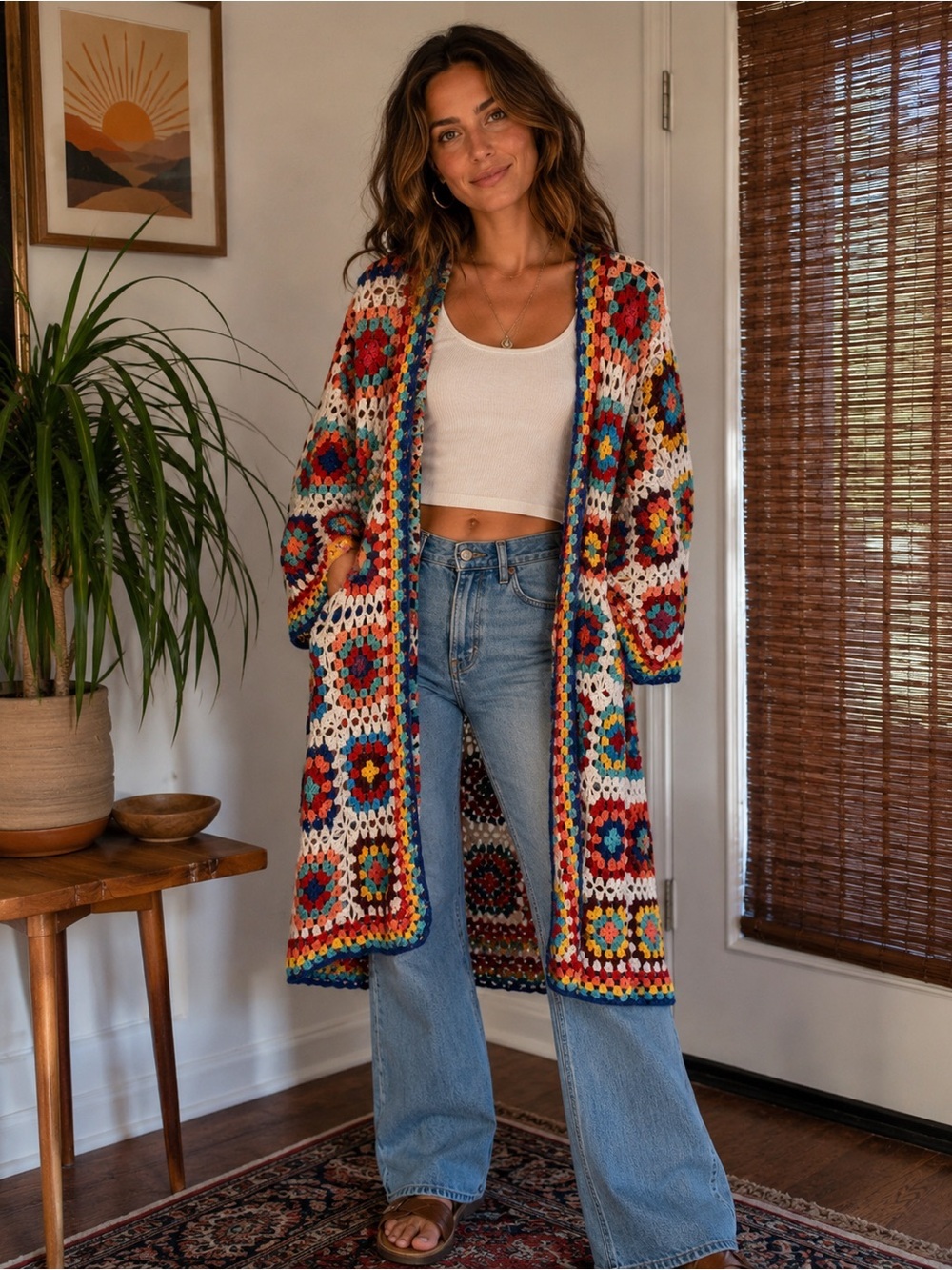 CeZele Multicolor Crochet Long Cardigan - granny square, beautiful piece! OS NWT